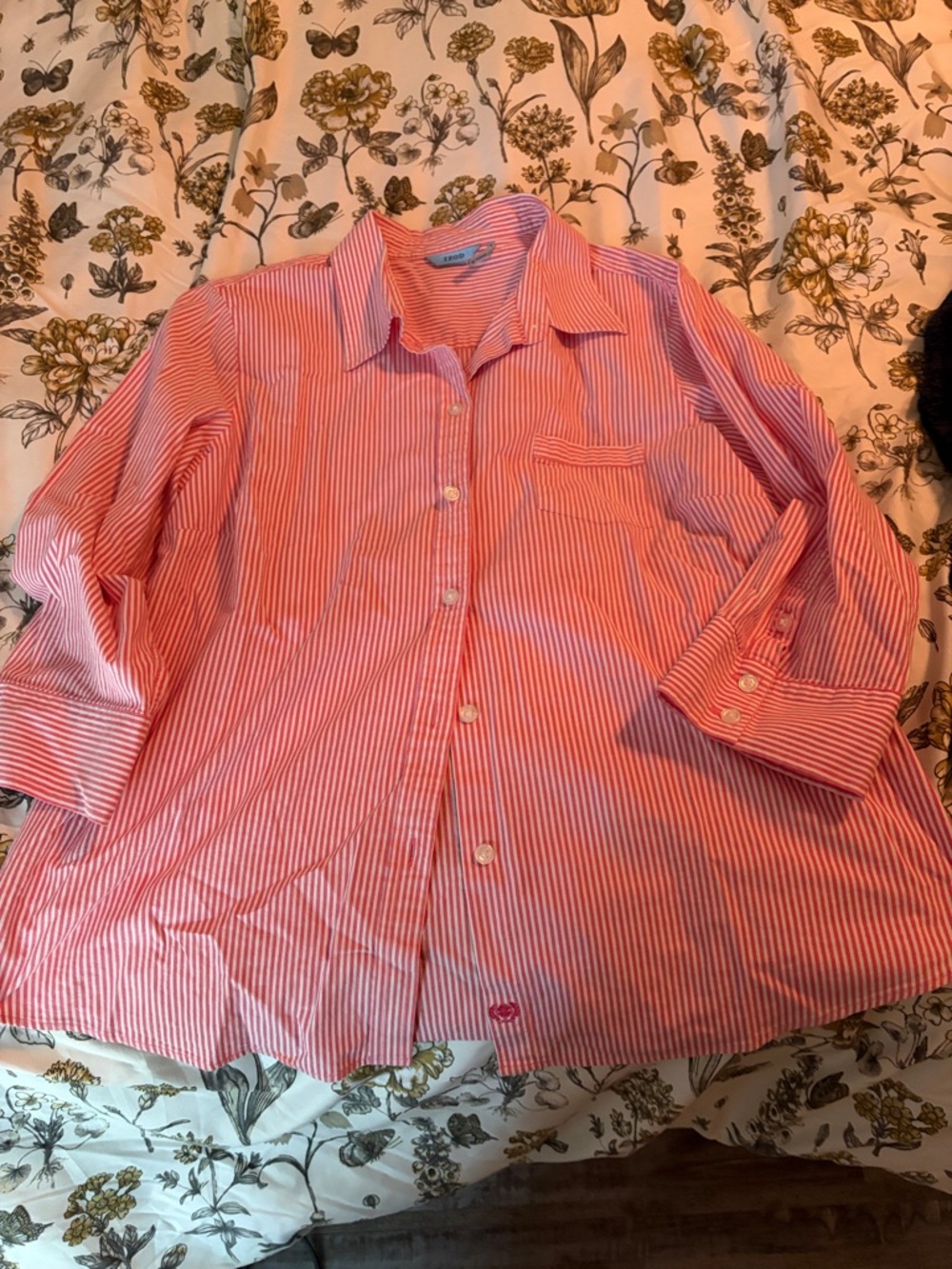 Izod Pink and White Striped Button-Up Shirt